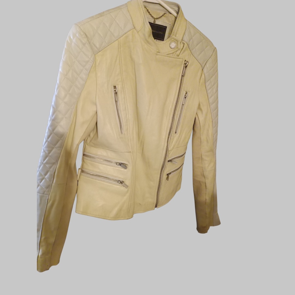 BCBGMaxAzria Quilted Cream Leather Jacket